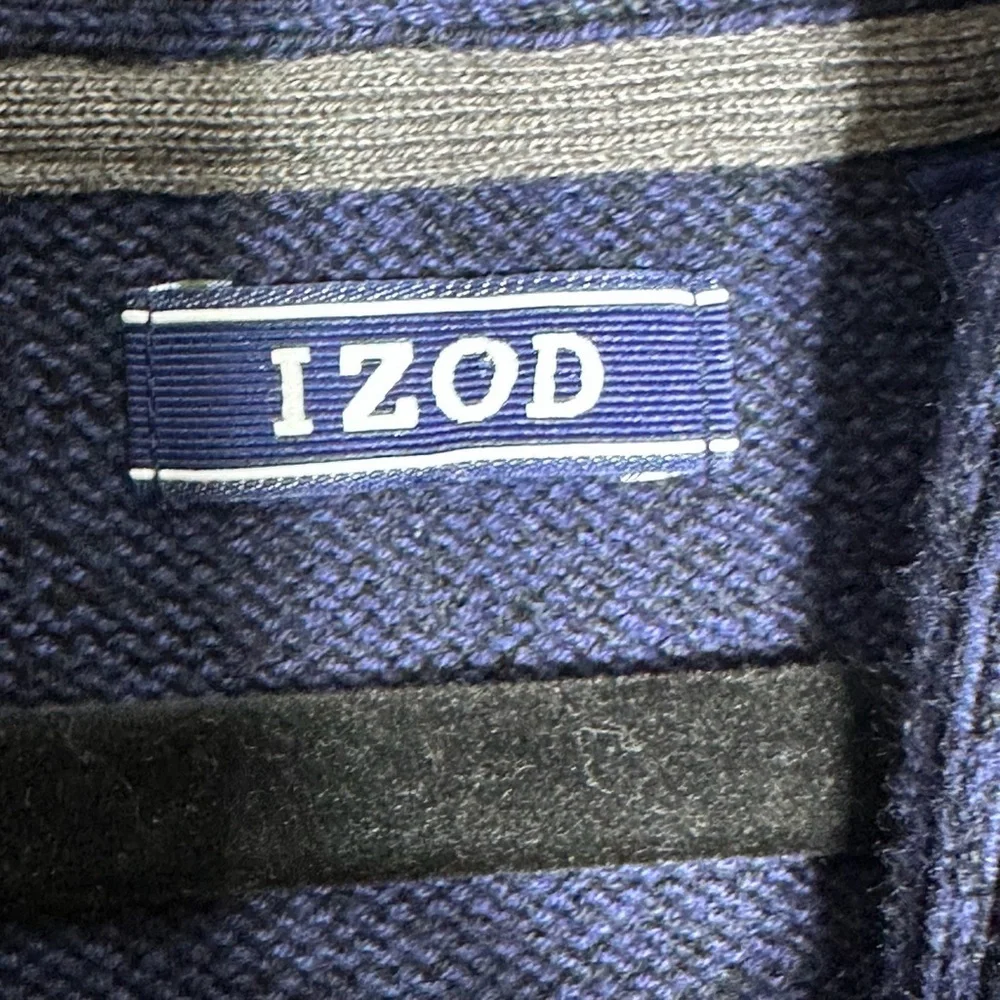 NWT Izod‎ Men’s Knit Shawl Neck Pullover Sweater Size Large Navy Blue Cotton